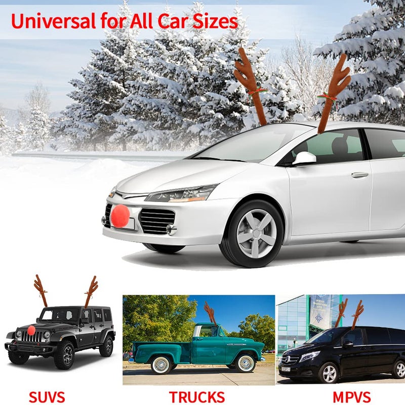 Abnaok Car Reindeer Antler Kit and Nose, Reindeer Christmas Decoration for Car Window Roof-Top & Front Grille,Christmas Reindeer Antlers Auto Decoration Set for Car SUV Van Truck - Image 5